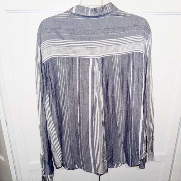 Anthropologie Maeve Shirt Sz Large Blue Chatham Striped Button Down Blouse - Picture 9 of 12